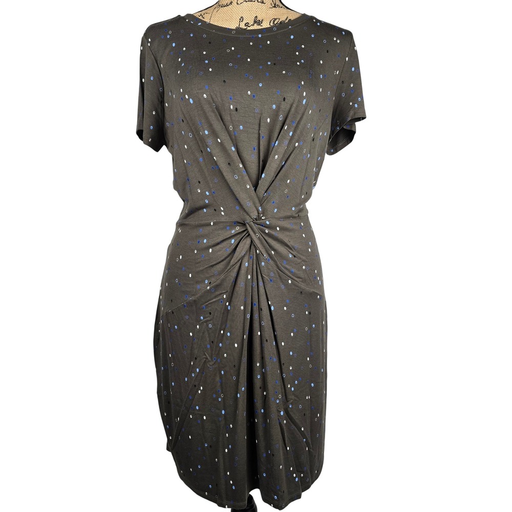 Apt. 9 Medium Women's Green/Brown Polka Dot Twist Front Knit Short Sleeve Dress